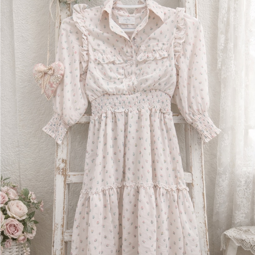 SweetHoney Cream Floral Ruffle Dress size 10 great condition